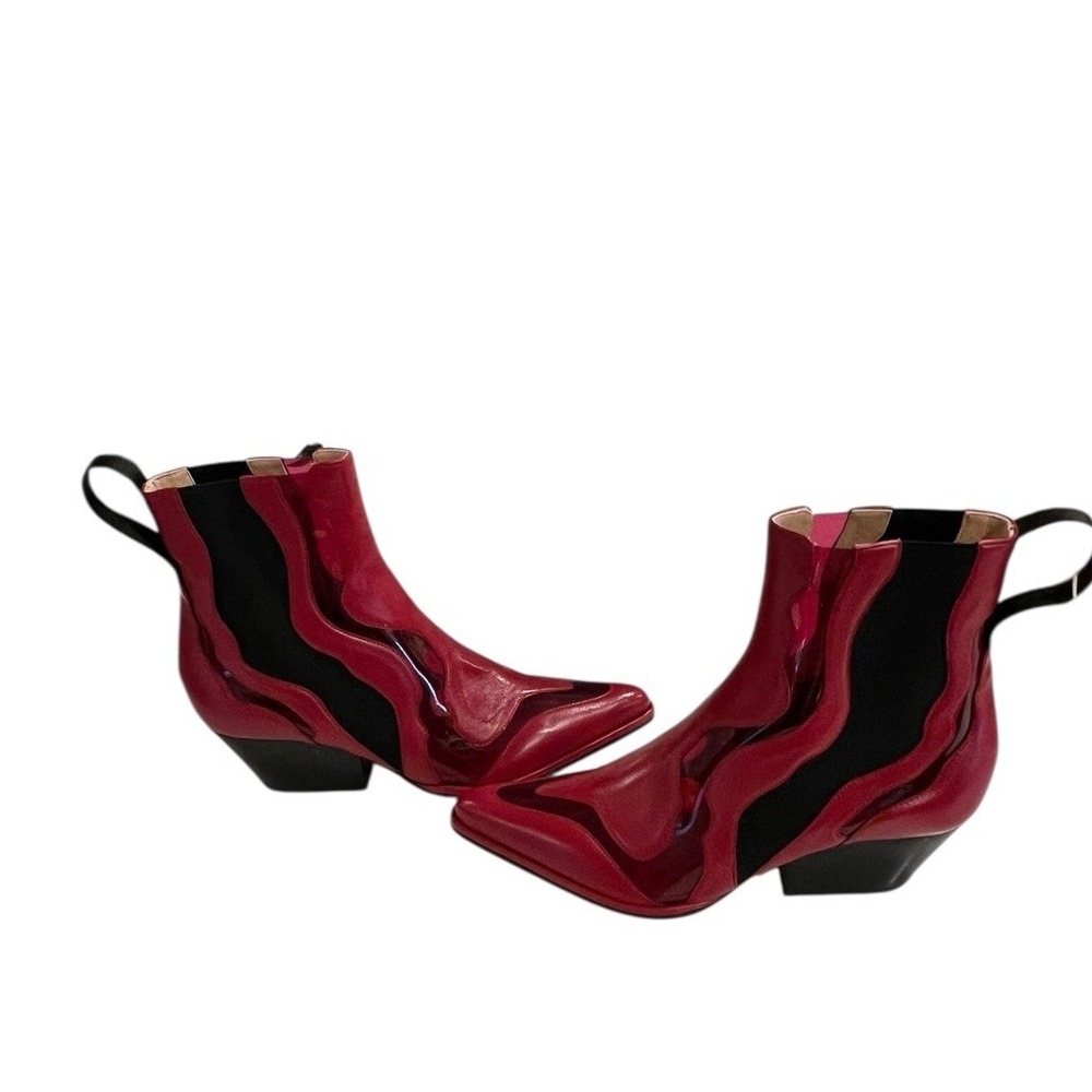 36/6 Sergio Rossi Nappa Seventy Deep Red PVC Scrape Donna‎ booties Boots NIB